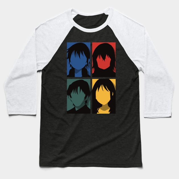 Erased anime | All main character in colorful pop art minimalist design | Satoru fujinuma x Kayo hinazuki x Airi katagiri x Gaku yashiro Baseball T-Shirt by Animangapoi